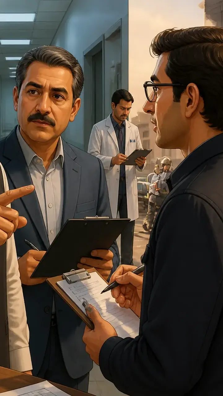 Animated editorial illustration for: KP to review fire safety at all hospitals after PIMS incident