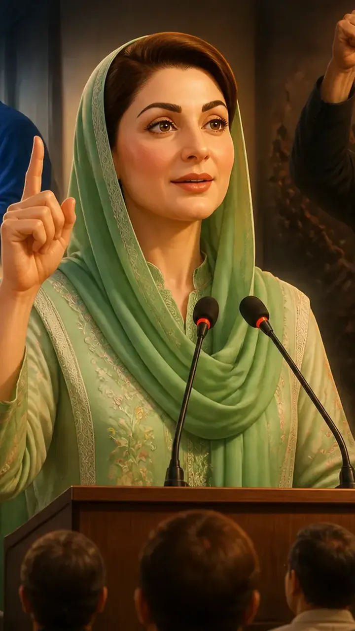 Animated editorial illustration for: Maryam Nawaz announces free heart transplants, criticises rival parties