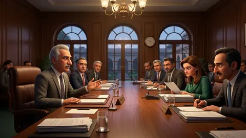 Animated editorial illustration for: NA Speaker Ayaz Sadiq Convenes Business Advisory Committee Meeting