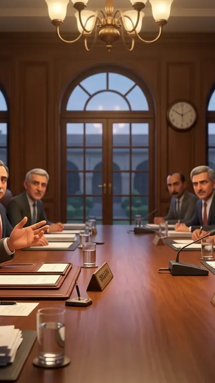 Animated editorial illustration for: NA Speaker Ayaz Sadiq Convenes Business Advisory Committee Meeting