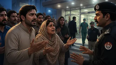 Animated editorial illustration for: Newborn reported missing from Karachi hospital after mother’s C-section