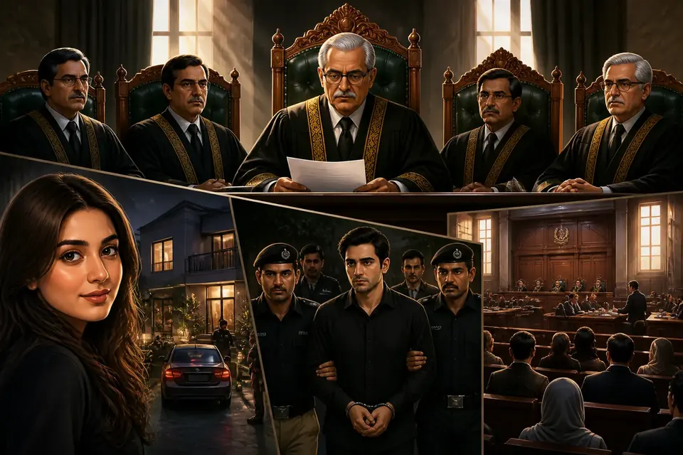 Animated editorial illustration for: Noor Mukadam Case: SC Upholds Death Sentence, Calls Crimes Against Women a Betrayal