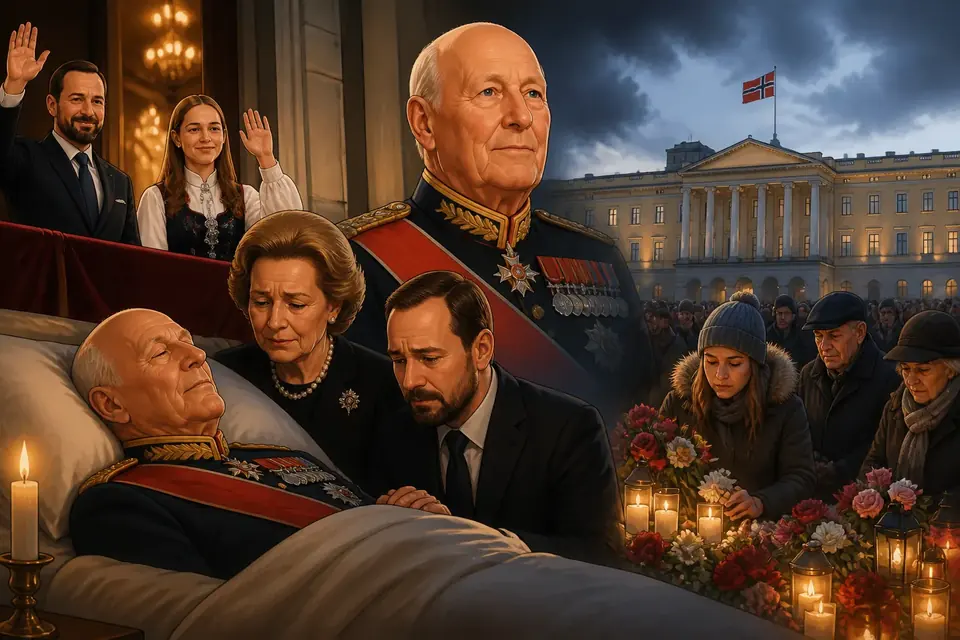 Animated editorial illustration for: King Harald V of Norway, Europe’s oldest monarch, dies at 89