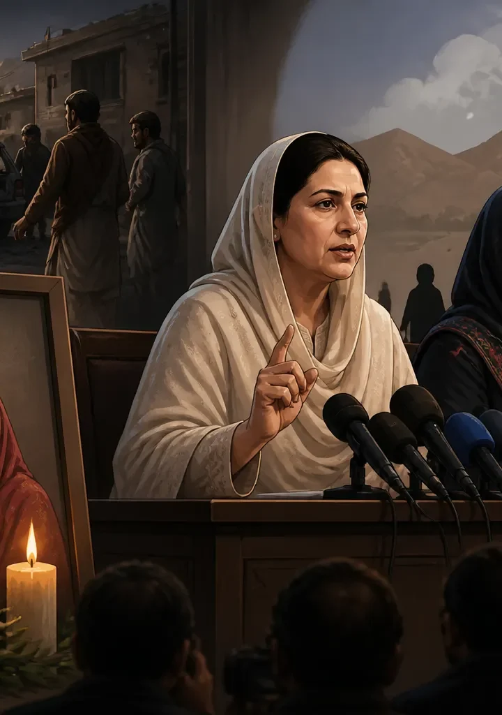 Animated editorial illustration for: Officials Condemn Killing of Mother and Daughter in Noshki Attack