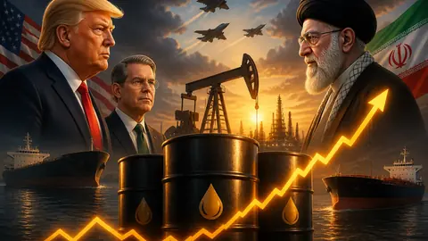 Animated editorial illustration for: Oil prices set for second weekly rise amid US-Iran conflict