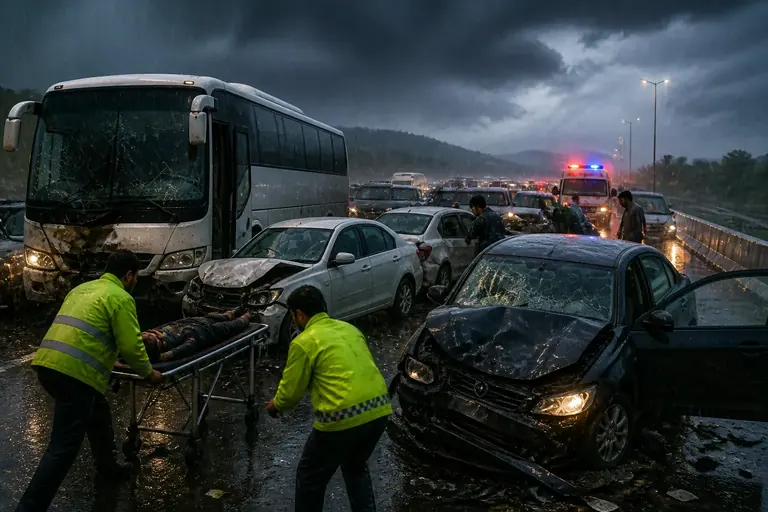 One killed in multi-vehicle pile-up on M2 Motorway amid heavy rain