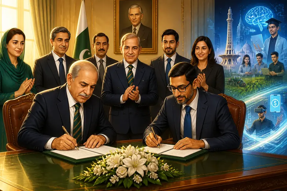 اس خبر کے لیے متحرک اداریاتی خاکہ: گوگل پاکستان میں دفتر کھولے گا، ڈیجیٹل معیشت کو فروغ دینے کے لیے مفاہمت کی یادداشت پر دستخط