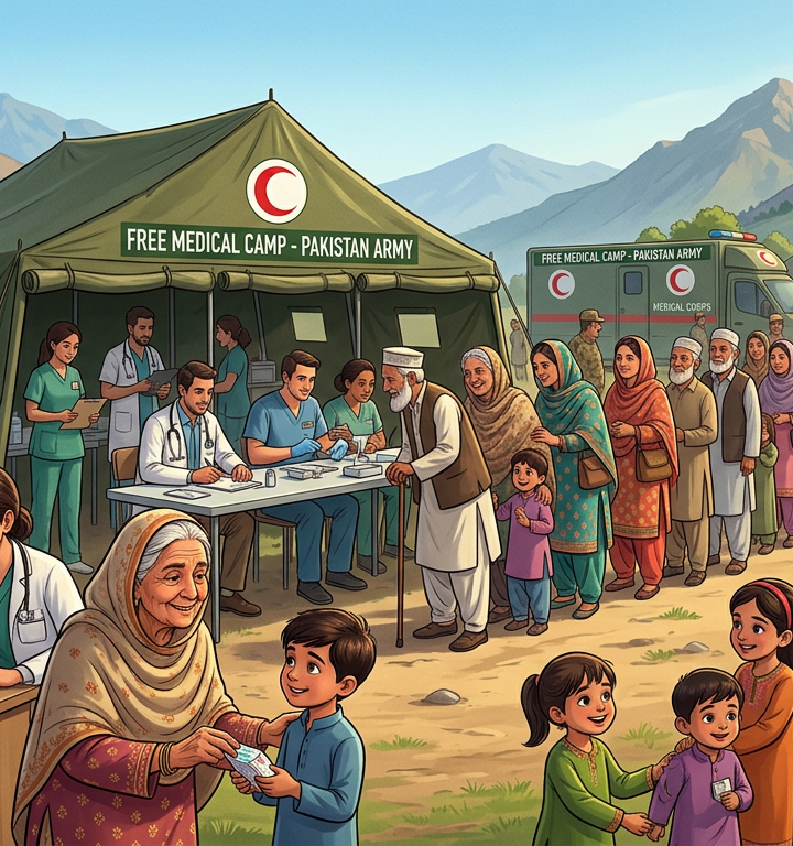 پاک فوج کے زیر اہتمام آزاد کشمیر کے علاقے داتوٹ میں مفت میڈیکل کیمپ کا انعقاد