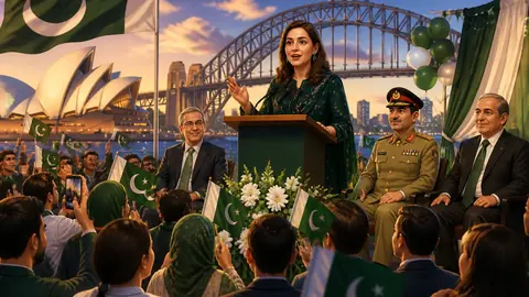 Animated editorial illustration for: Pakistan Independence Day Celebrated with Fervour in Sydney