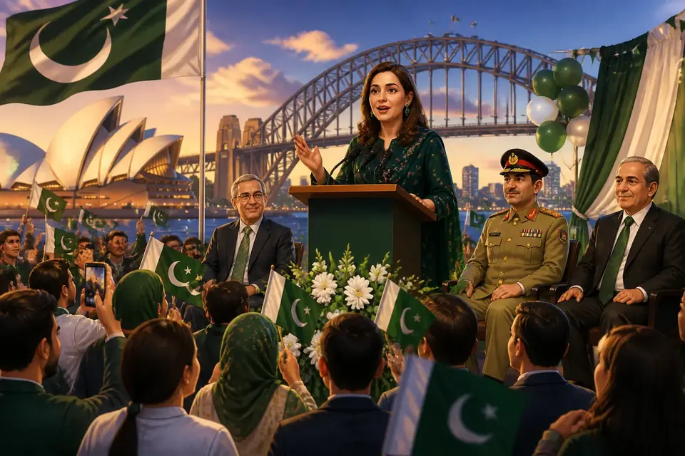 Animated editorial illustration for: Pakistan Independence Day Celebrated with Fervour in Sydney