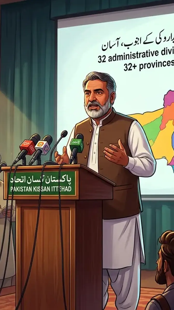 Animated editorial illustration for: Pakistan Kissan Ittehad demands creation of 32 new provinces