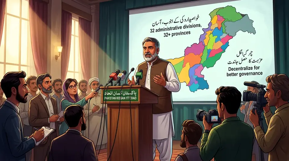 Animated editorial illustration for: Pakistan Kissan Ittehad demands creation of 32 new provinces