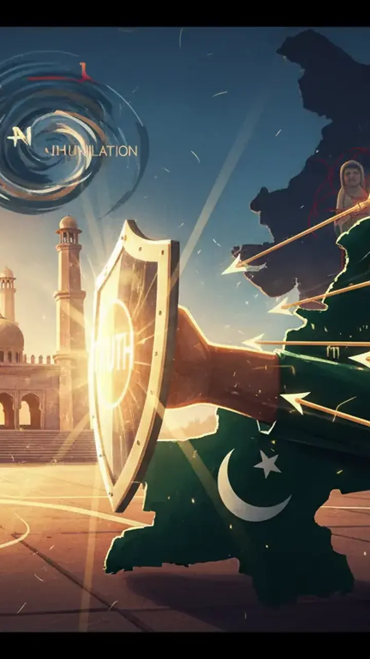 Animated editorial illustration for: Pakistan Refutes Indian Media Claim of Rs 25 Crore for Bahawalpur Mosque
