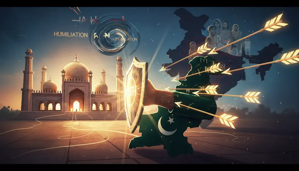 Animated editorial illustration for: Pakistan Refutes Indian Media Claim of Rs 25 Crore for Bahawalpur Mosque