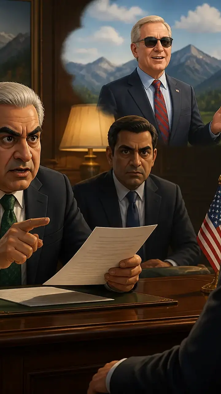 Animated editorial illustration for: Pakistan protests US envoy’s Kashmir remarks during IOK visit