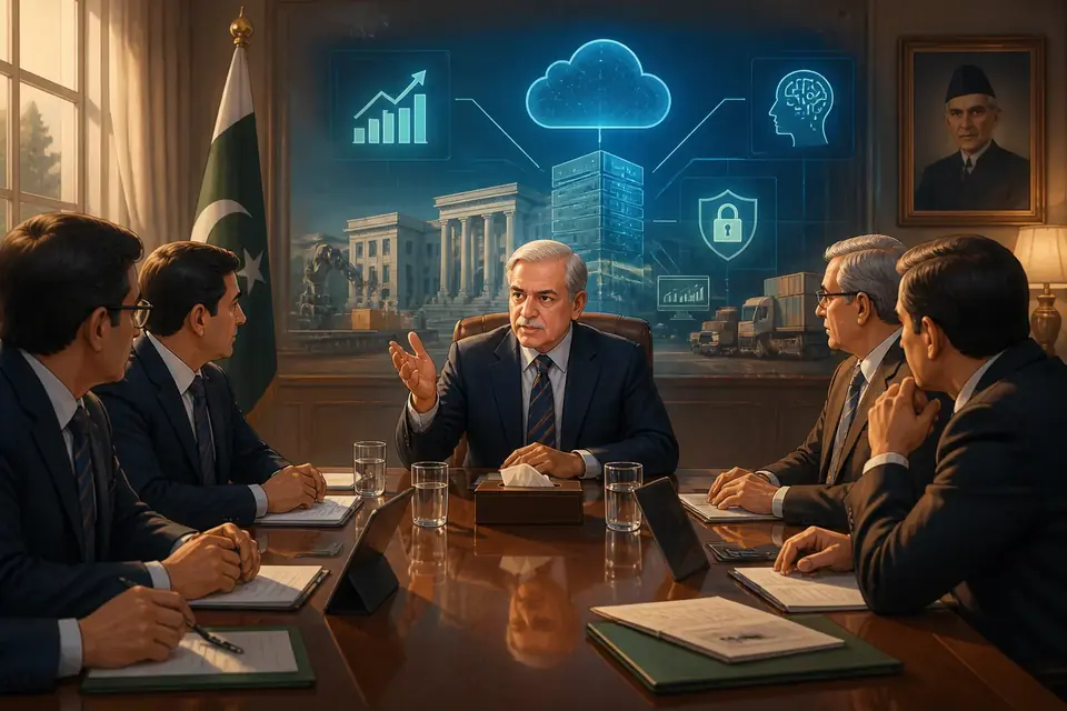 Animated editorial illustration for: PM directs timely completion of FBR tax reforms, third-party audits