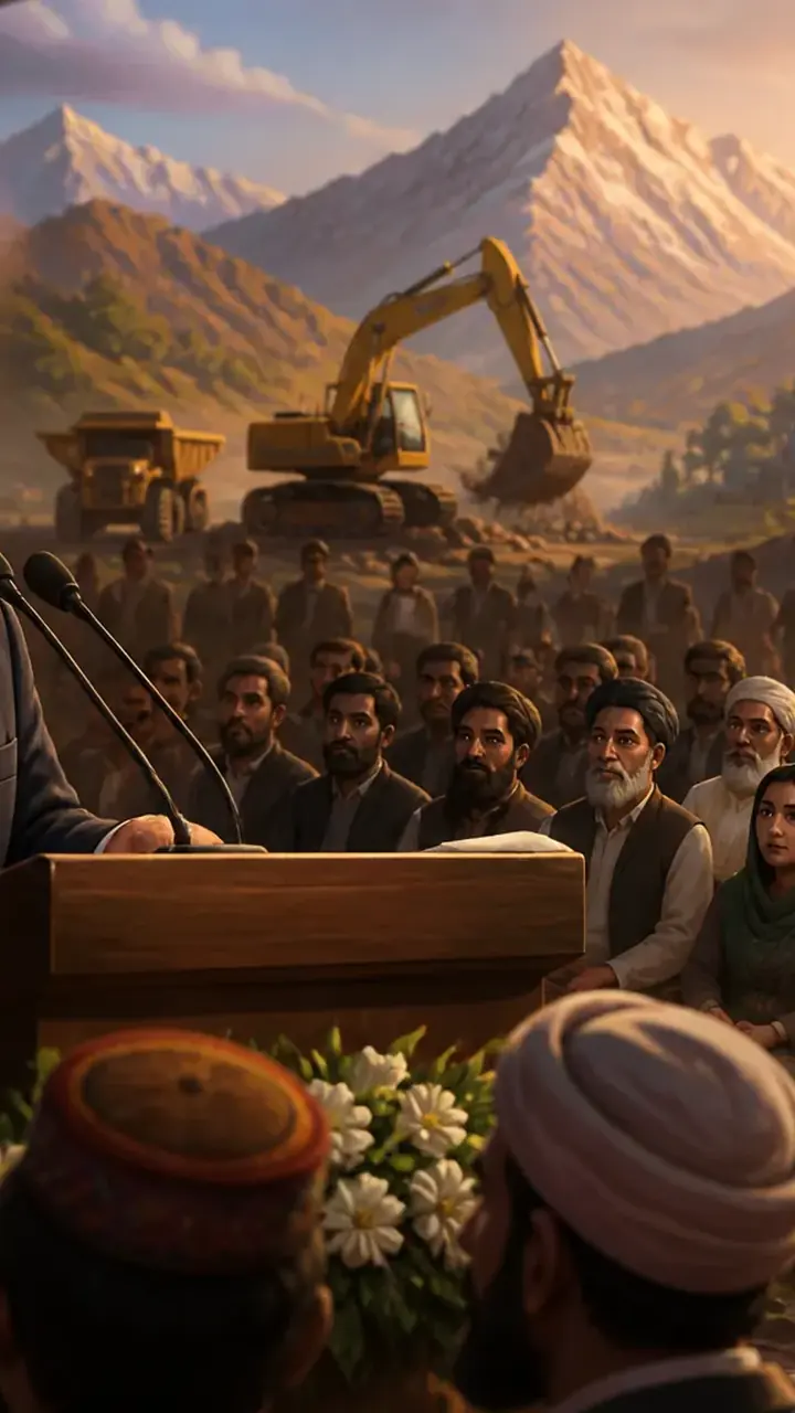 Animated editorial illustration for: PM Shehbaz reveals plan to boost Balochistan’s manufacturing industry