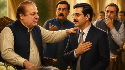 Animated editorial illustration for: PML-N’s Iftikhar Ali Gilani elected new Prime Minister of AJK
