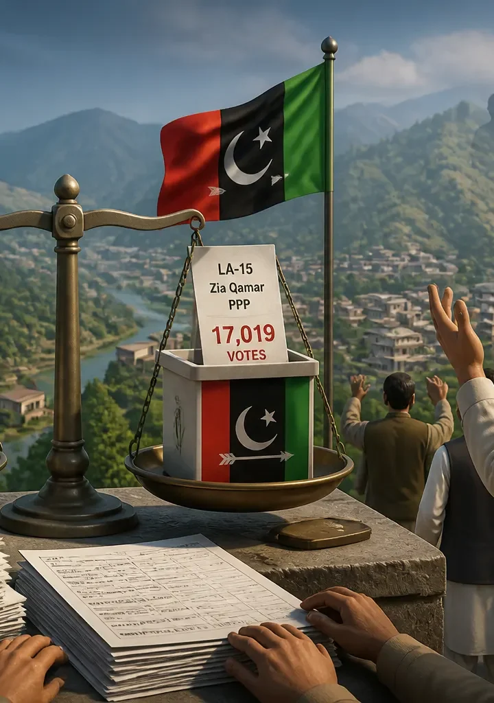 Animated editorial illustration for: Nawaz Sharif responds to PPP’s rigging allegations in AJK by-elections