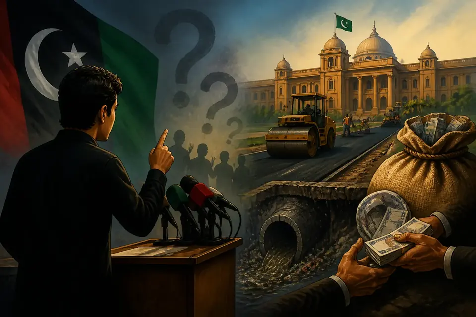 Animated editorial illustration for: PPP accuses PML-N’s Punjab government of corruption