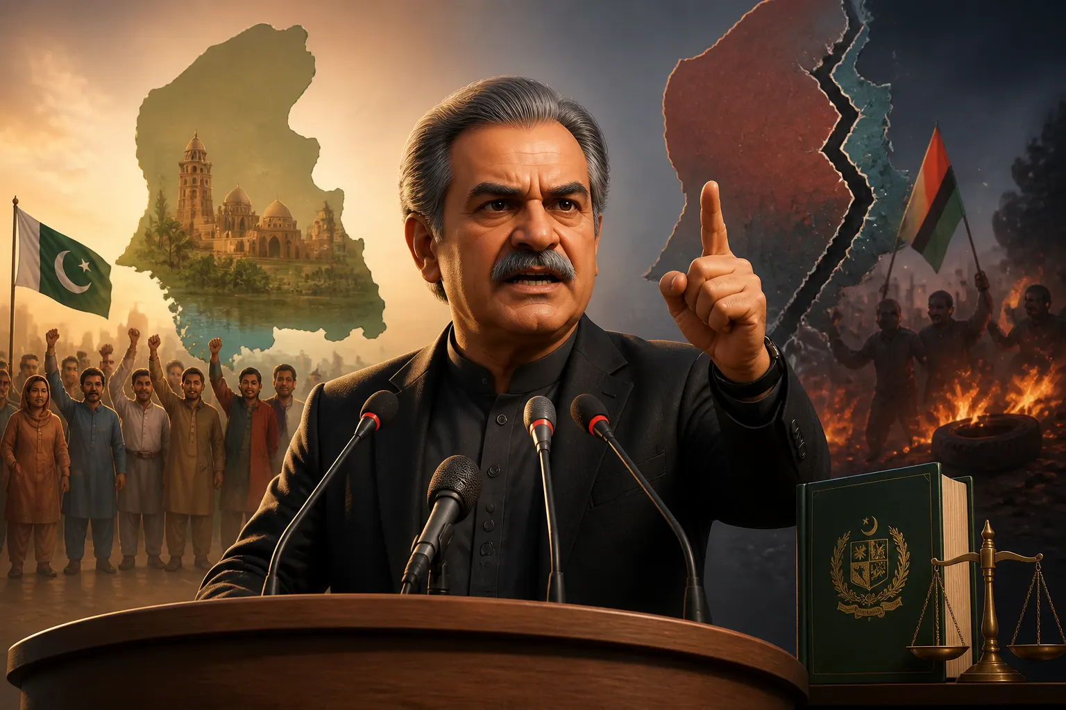 Animated editorial illustration: PPP's Qadir Mandokhel Slams MQM Over 'Divisive' Sindh Politics. Pakistan Peoples Party (PPP) leader Qadir Mandokhel has strongly criticised the Muttahida Qaumi Movement (MQM) following a recent press conference, rejecting what he termed the politics of division in…