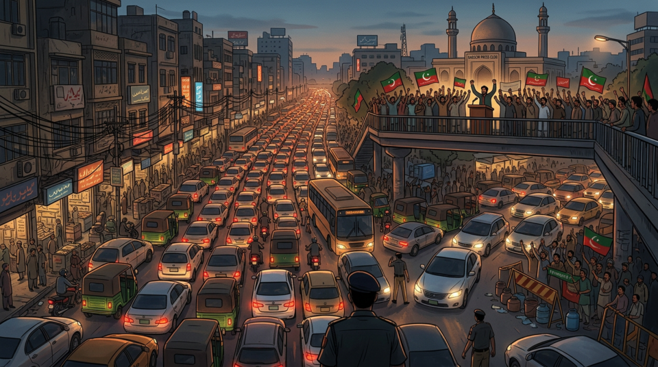 Massive Traffic Jam Paralyzes Karachi After Protests