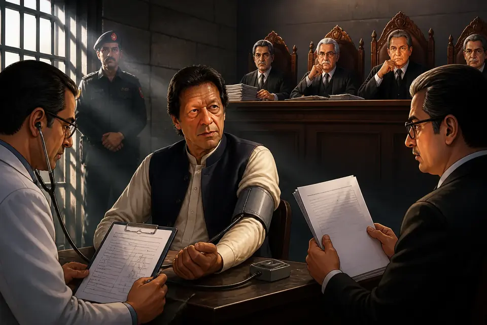 اس خبر کے لیے متحرک اداریاتی خاکہ: عمران خان کی صحت پر میڈیکل بورڈ کی تفصیلات، پی ٹی آئی نے جیل رپورٹ مسترد کر دی
