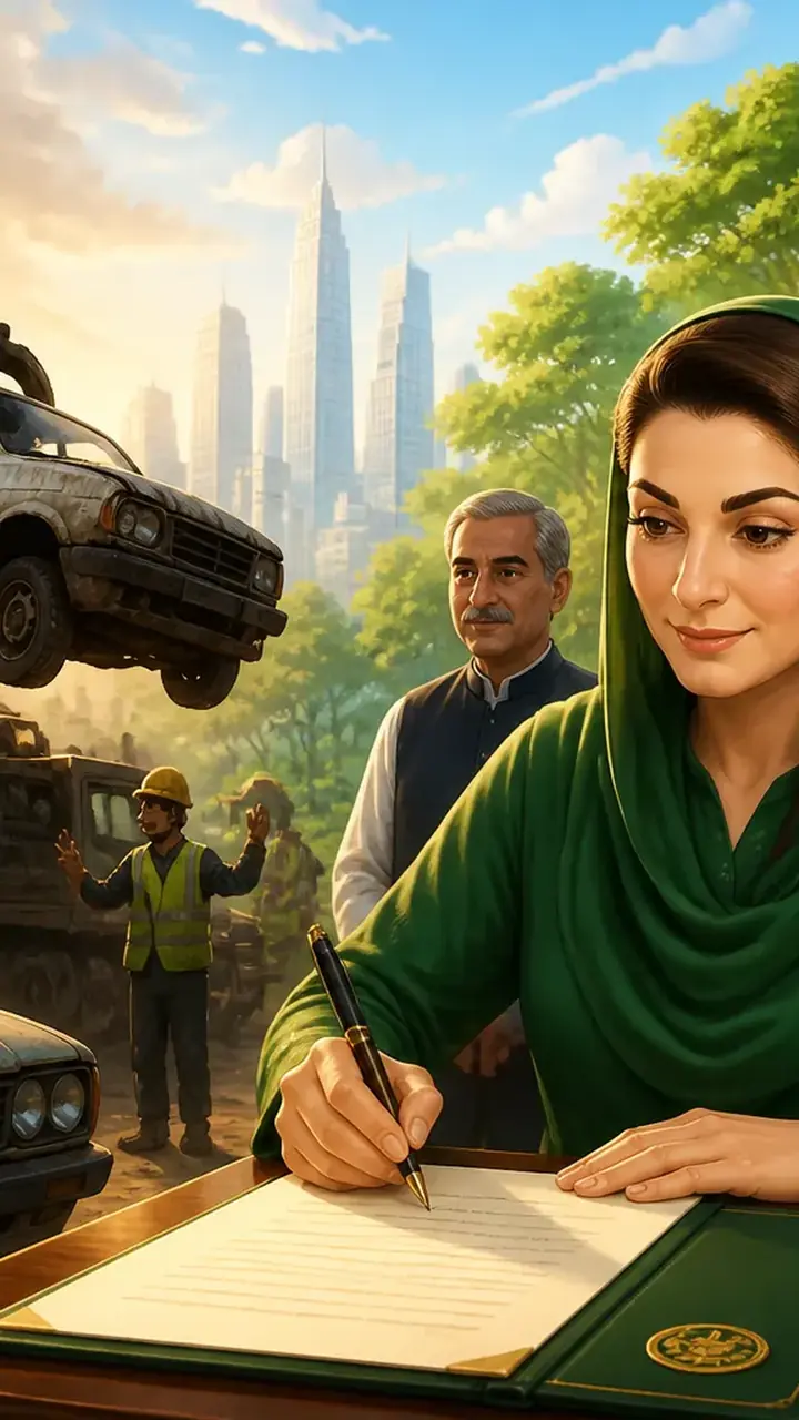 Animated editorial illustration for: Punjab Introduces New Law to Scrap Old, Unfit Vehicles