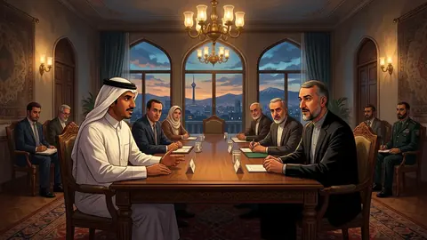 Animated editorial illustration for: Qatar PM to Visit Tehran for US-Iran Mediation Efforts