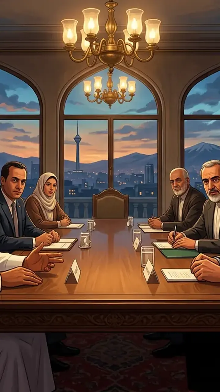 Animated editorial illustration for: Qatar PM to Visit Tehran for US-Iran Mediation Efforts
