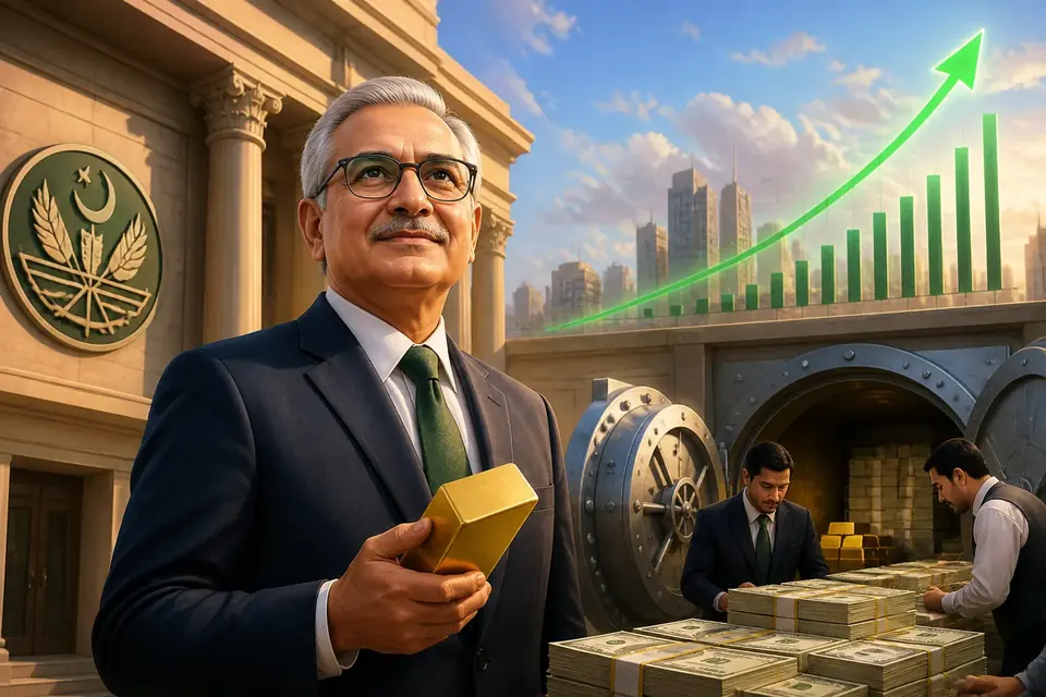 Animated editorial illustration for: SBP-held foreign reserves rise $17 million to $17.1 billion