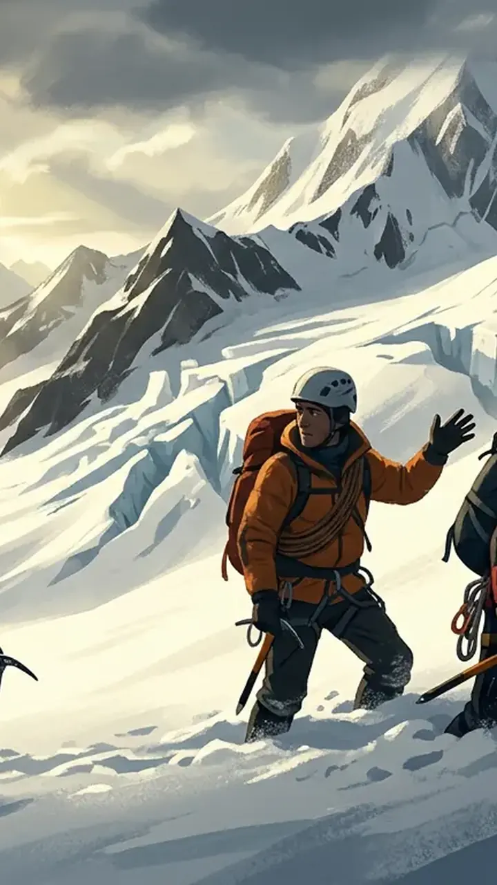 Animated editorial illustration for: Search for climber Asma Mushtaq’s body on Spantik Peak unsuccessful