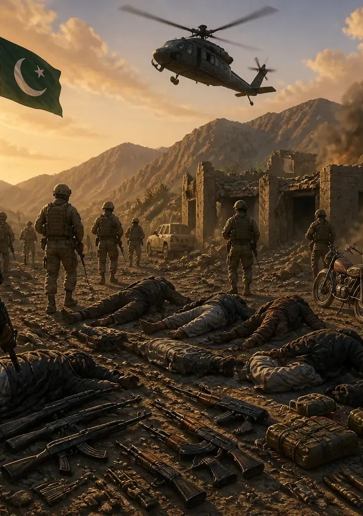 Animated editorial illustration for: Seven Terrorists Killed in Balochistan’s Kharan District