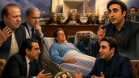 Animated editorial illustration for: Government Opposes Supreme Court Decision on Imran Khan’s Hospital Transfer