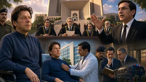 Animated editorial illustration for: Medical Board Formed for Imran Khan’s Examination at Private Hospital