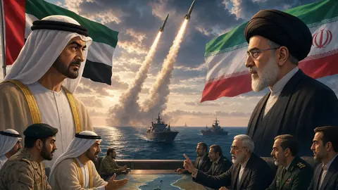 Animated editorial illustration for: UAE-Iran tensions rise as IRGC seizes tanker