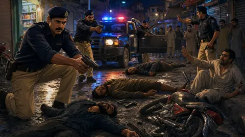 اس خبر کے لیے متحرک اداریاتی خاکہ: کراچی: مبینہ پولیس مقابلے میں 3 مشتبہ ڈاکو ہلاک