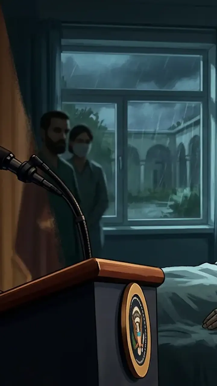 Animated editorial illustration for: Trump Claims Iranian Leader Mojtaba Khamenei is Severely Injured