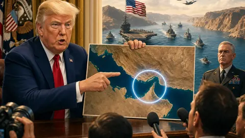 Animated editorial illustration for: Iran Sarcastically Claims California as its Territory in Response to Trump
