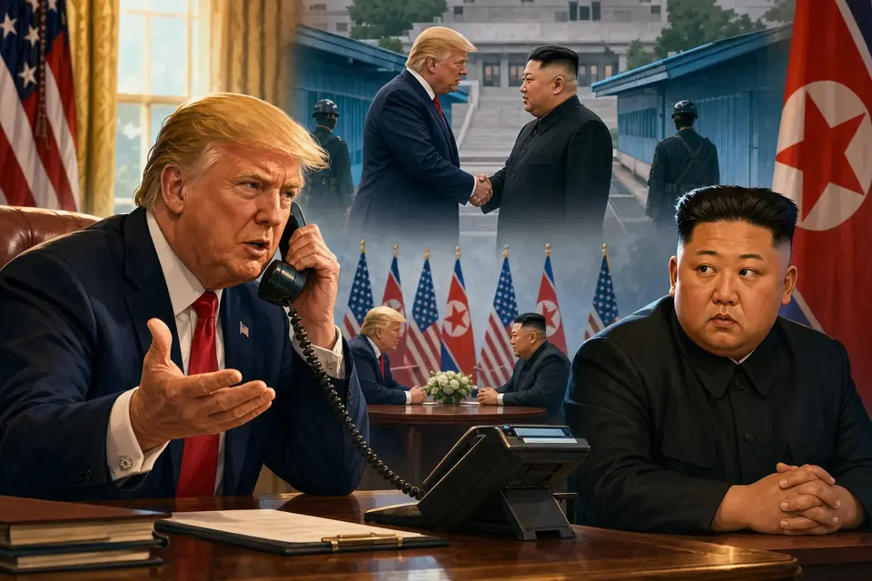 Animated editorial illustration for: Trump pushing for early meeting with North Korea’s Kim Jong Un