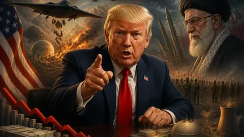 Animated editorial illustration for: Iran issues warning to US following Trump’s ‘ready for war’ comments