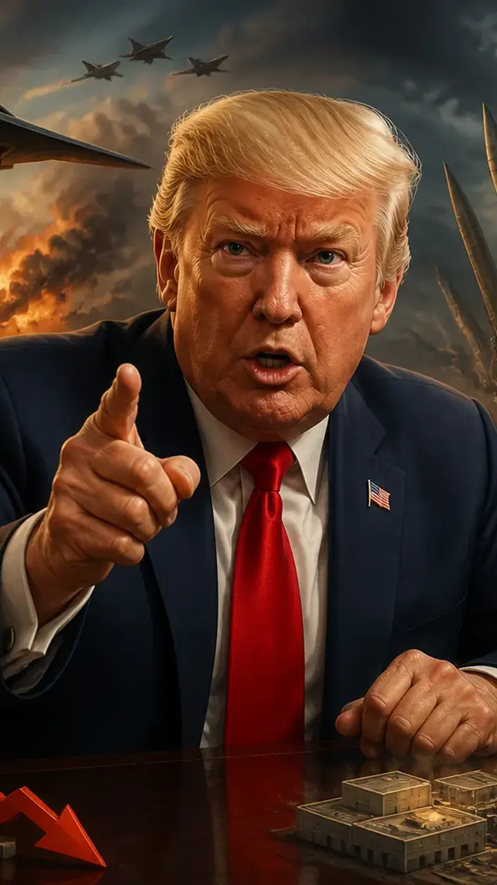 Animated editorial illustration for: Iran issues warning to US following Trump’s ‘ready for war’ comments