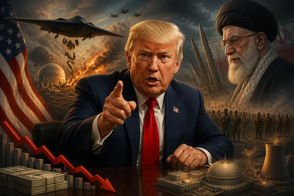 Animated editorial illustration for: Iran issues warning to US following Trump’s ‘ready for war’ comments