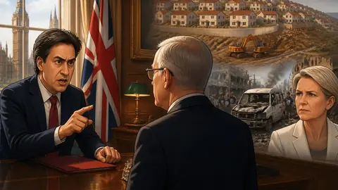Animated editorial illustration for: UK summons Israeli envoy over new West Bank settlement plan