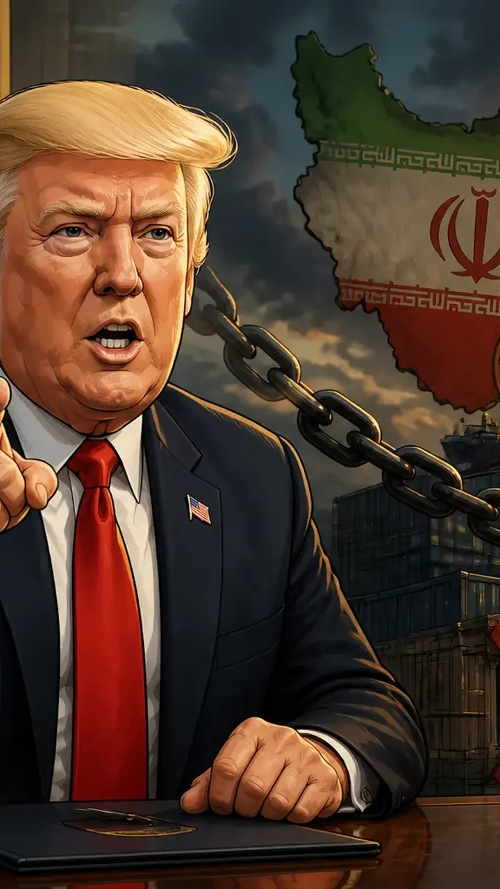 Animated editorial illustration for: US vows ‘unprecedented’ pressure to seek end of Iranian government