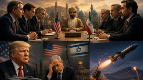 Animated editorial illustration for: US-Iran De-escalation Talks Reported Amid Shifting Middle East Alliances