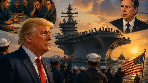 Animated editorial illustration for: USS Abraham Lincoln heads home after extended 9-month mission
