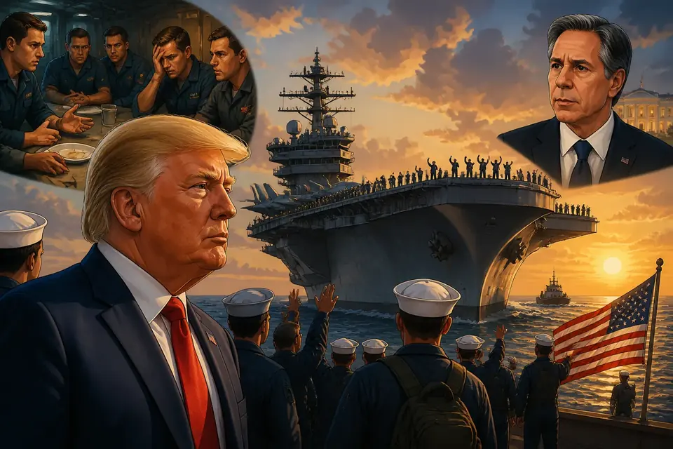 Animated editorial illustration for: USS Abraham Lincoln heads home after extended 9-month mission