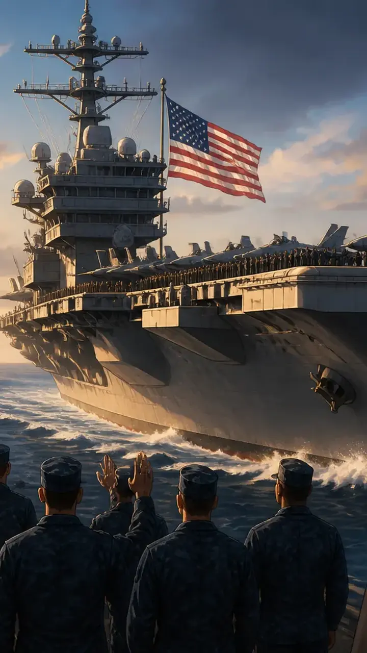 Animated editorial illustration for: USS George Washington Arrives in Middle East Amid Regional Tensions