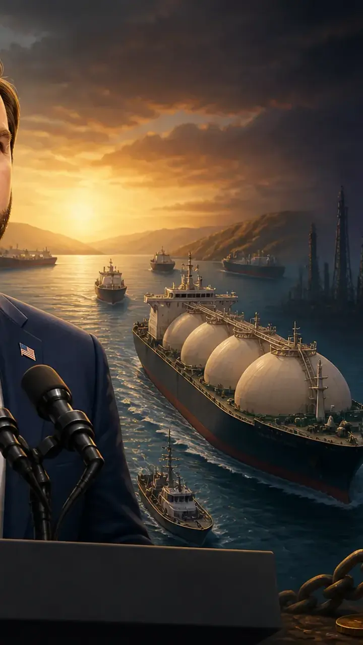 Animated editorial illustration for: Vance: US-Iran conflict enters new phase of economic pressure